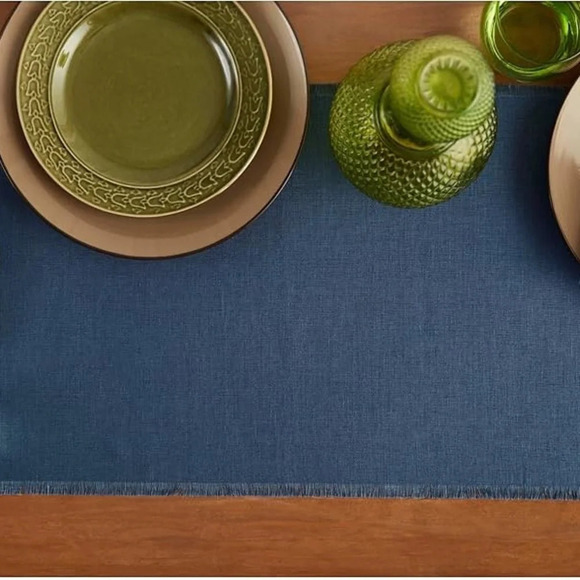 Solino Home 100% Pure Linen Vintage Blue Table Runner 14 x 90 Inch - Picture 3 of 5